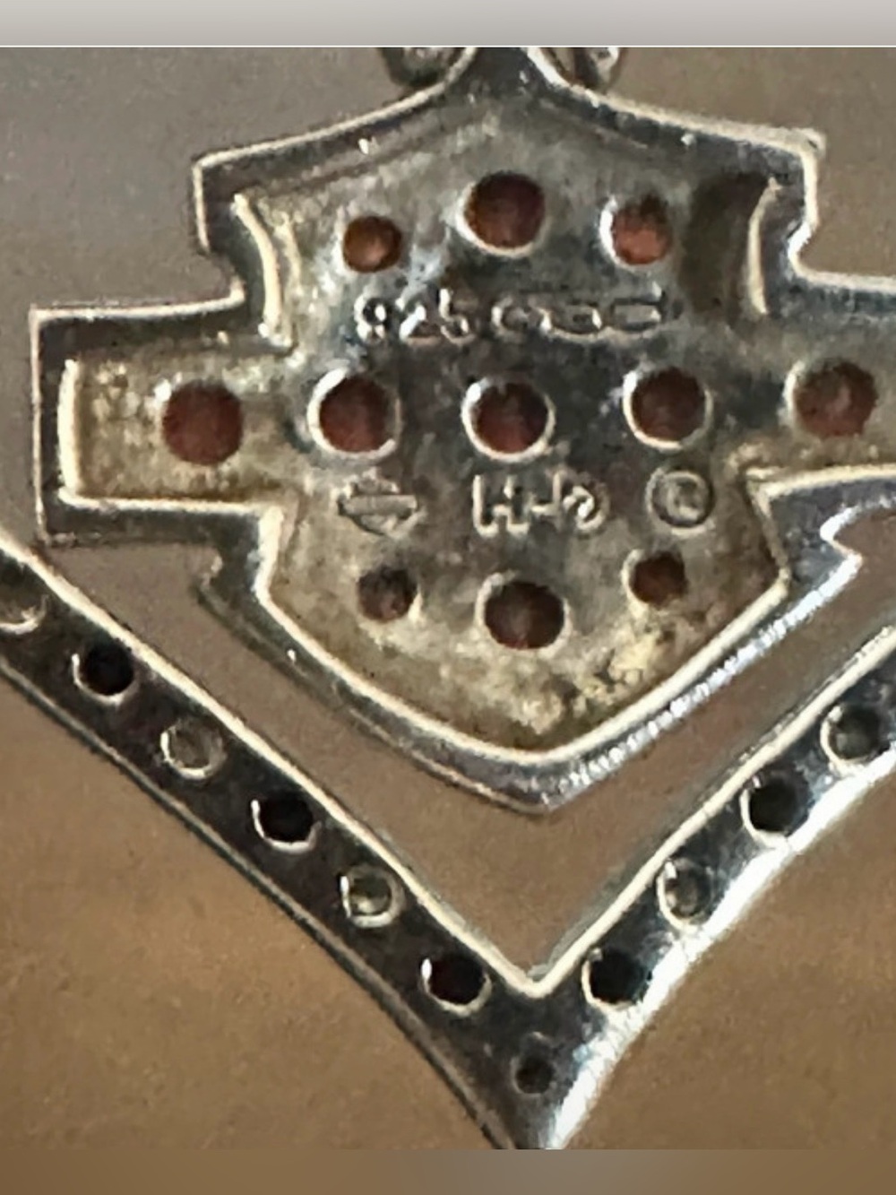 Harley Davidson 925 Sterling Silver Red Crystal Bar & Shield Heart Necklace - Picture 2 of 2